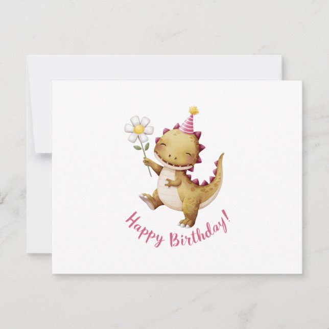 Cartão De Festividades Feliz aniversário Dino com chapéu do partido e mar (Frente)