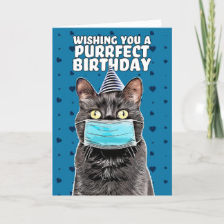 Cartão De Festividades Feliz aniversário do Gato do Cartoon na Máscara