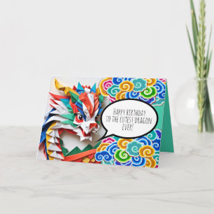 Cartão De Festividades Feliz Aniversário Dragão Fofo Origami Zodíaco GC