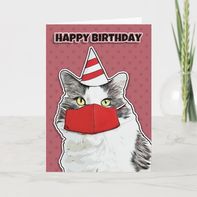 Cartão De Festividades Feliz Aniversário Engraçado Gatinho Vermelho Coron (Frente)