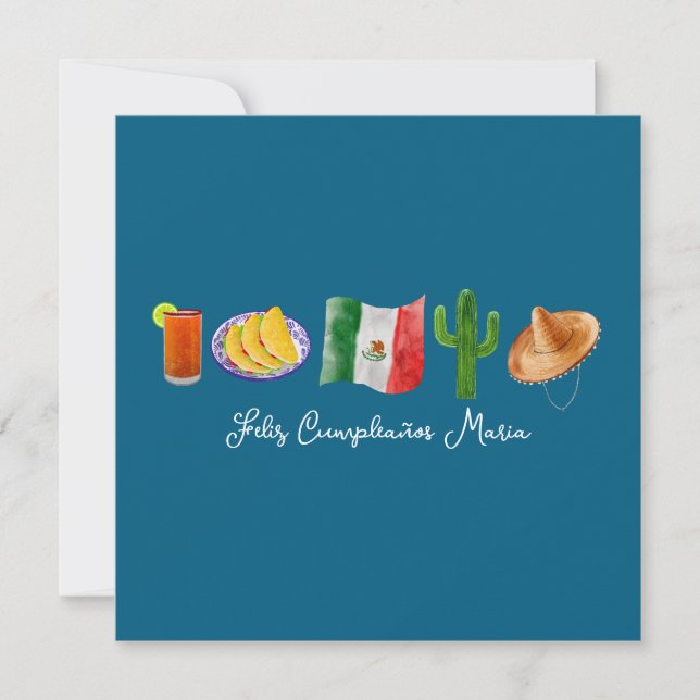 Cartão De Festividades Feliz Aniversário Espanhol Mexicano, Feliz Cumplea (Frente)