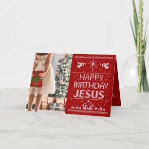Cartão De Festividades Feliz Aniversário Feliz de Natal Vermelho Jesus