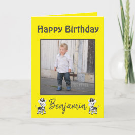 Cartão De Festividades Feliz Aniversário Filho Safari de Zebras Amarelo
