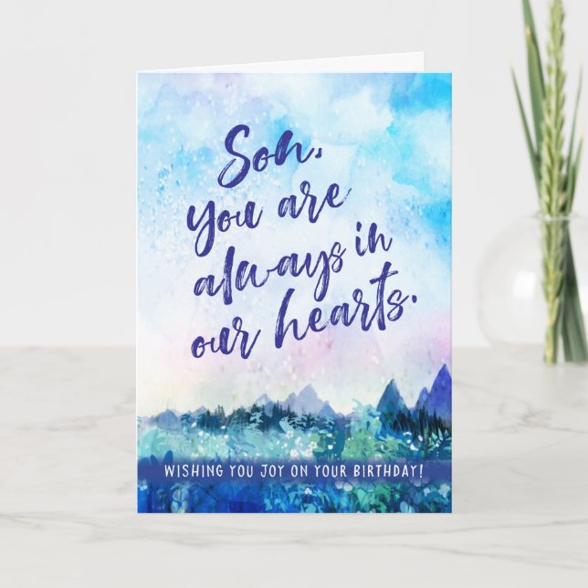 Cartão De Festividades Feliz aniversário, filho, você está sempre em noss (Frente)