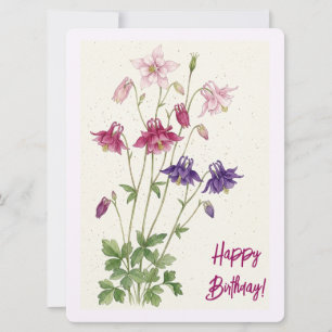 Cartão De Festividades Feliz aniversário floral em aquarela rosa roxo