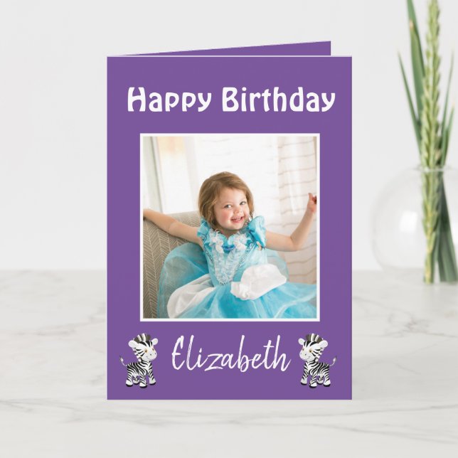 Cartão De Festividades Feliz Aniversário Foto Da Filha Roxo (Frente)