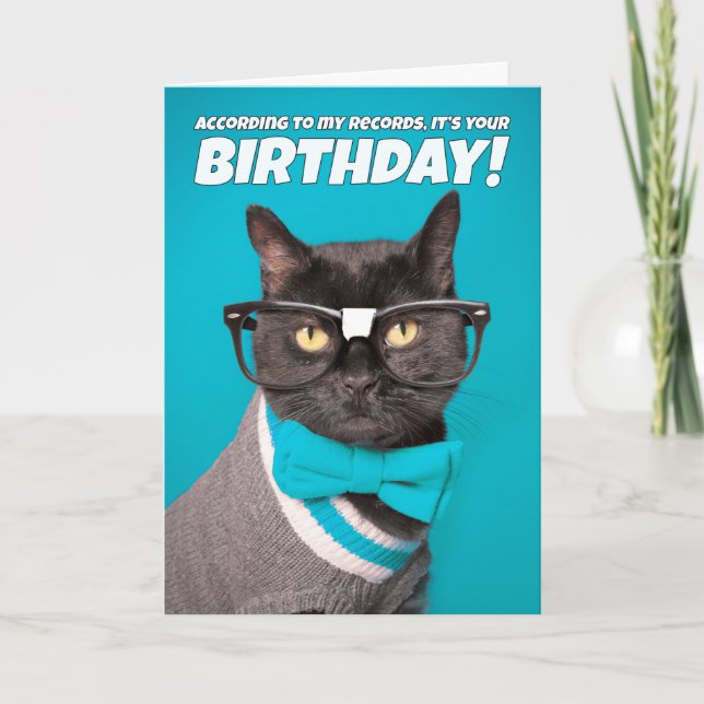 Cartão De Festividades Feliz Aniversário Gato Bonito nos Óculos Nerdy (Frente)