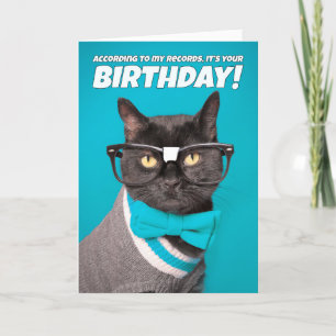 Cartão De Festividades Feliz Aniversário Gato Bonito nos Óculos Nerdy