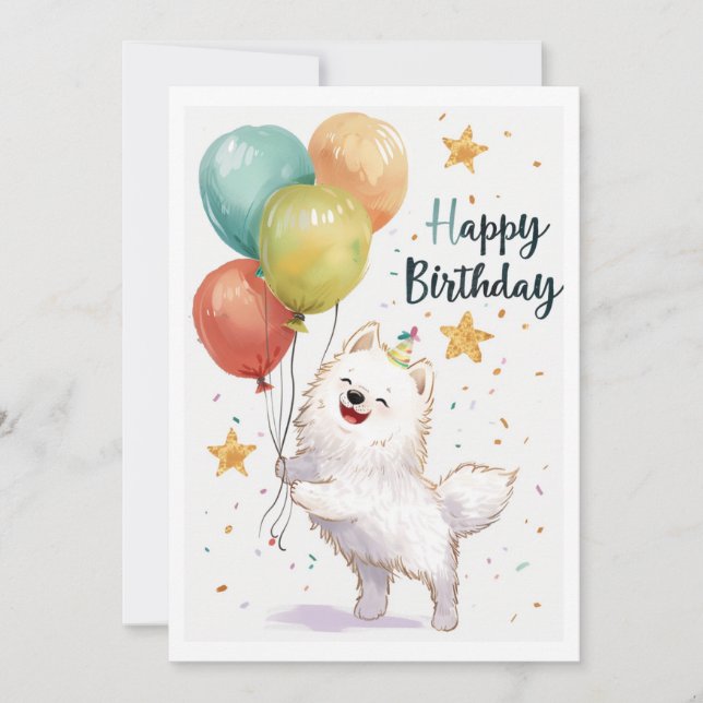 Cartão De Festividades Feliz Aniversário Gato Samoyed (Frente)