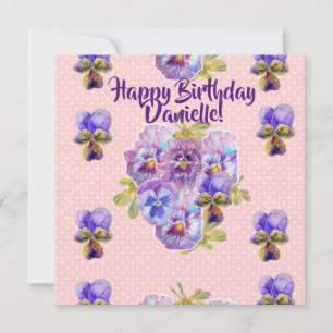 Cartão De Festividades Feliz Aniversário Pansy floral Mulheres Nome Cartã