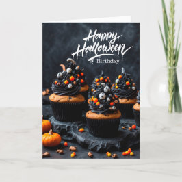 Cartão De Festividades Feliz aniversário para Cupcakes no Halloween