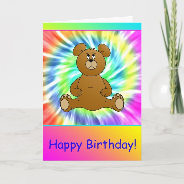 Cartão De Festividades Feliz Aniversário Teddy Bear Tie Dye Card (Frente)