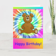 Feliz Aniversário Teddy Bear Tie Dye Card