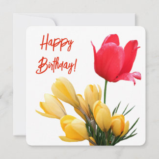 Cartão De Festividades Feliz aniversário, tulipa amarela vermelha
