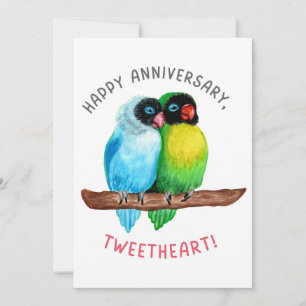 Cartão De Festividades Feliz Aniversário, Twetheart! Casal Lovebird