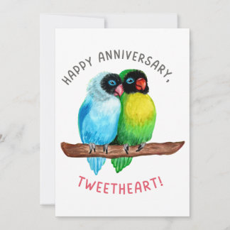 Cartão De Festividades Feliz Aniversário, Twetheart! Casal Lovebird