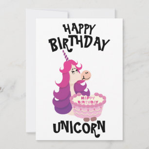 Cartão De Festividades Feliz Aniversário Unicórnio Rosa Púrpura simples