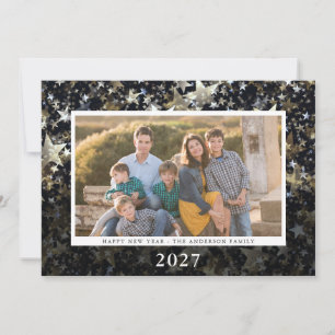 Cartão De Festividades feliz ano novo 2020 - Douradas estrelas na foto ne