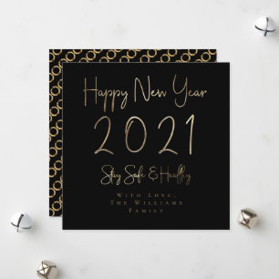 Cartão De Festividades feliz ano novo 2021 Escrito Dourado Elegante Preto