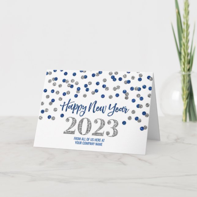 Cartão De Festividades Feliz Ano Novo 2023 Azul Prata Negócios  (Frente)