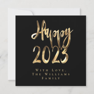 Cartão De Festividades Feliz ano novo 2023 Escrito Dourado Elegante