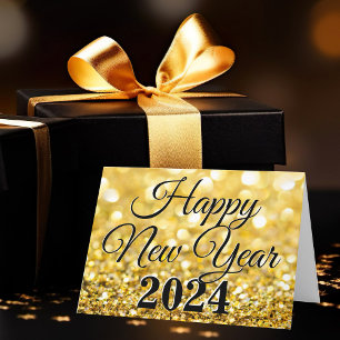 Cartão De Festividades Feliz ano novo 2024 Chic Custom Dourado Business