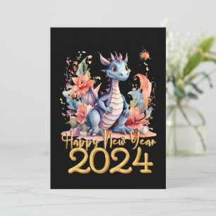 Cartão De Festividades Feliz ano novo 2024 Dragão Negro Chinês