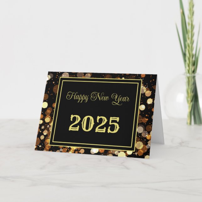 Cartão De Festividades Feliz Ano Novo 2025 Chic Personalizado Dourado Neg (Frente)