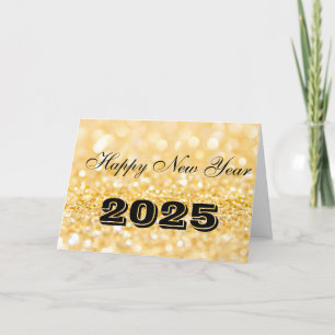 Cartão De Festividades Feliz Ano Novo 2025 Chic Personalizado Dourado Neg