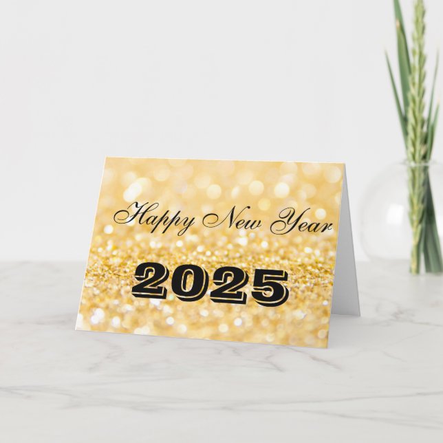 Cartão De Festividades Feliz Ano Novo 2025 Chic Personalizado Dourado Neg (Frente)