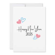 FELIZ ANO NOVO 2025 Corações Vermelhos Azuis Cartã