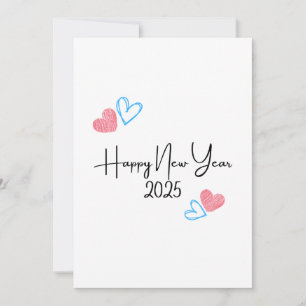 Cartão De Festividades FELIZ ANO NOVO 2025 Corações Vermelhos Azuis Cartã