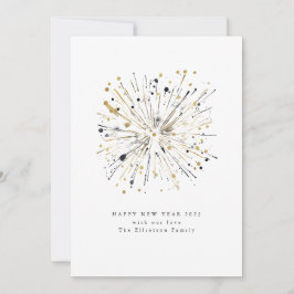 Cartão De Festividades Feliz Ano Novo 2025 Fogos Ouro Preto