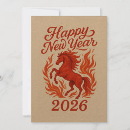 Cartão De Festividades Feliz Ano Novo 2026 Cavalo Fogo