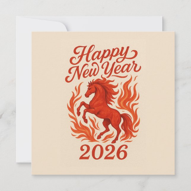 Cartão De Festividades Feliz Ano Novo 2026 Cavalo Fogueiro (Frente)