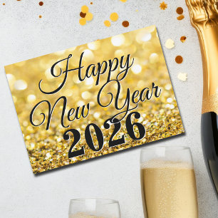 Cartão De Festividades Feliz Ano Novo 2026 Chic Dourado Personalizado
