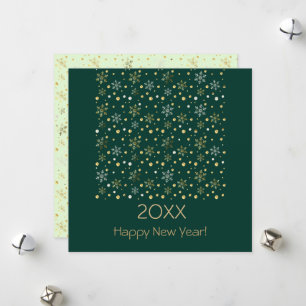 Cartão De Festividades Feliz Ano Novo 20XX & Decoração de Natal Dourada