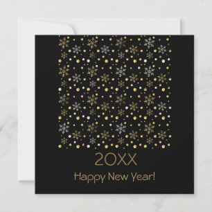 Cartão De Festividades Feliz Ano Novo 20XX & Decoração de Natal Dourada