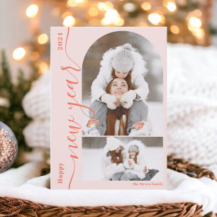 Cartão De Festividades Feliz ano novo 3 photoarch moderno script laranja