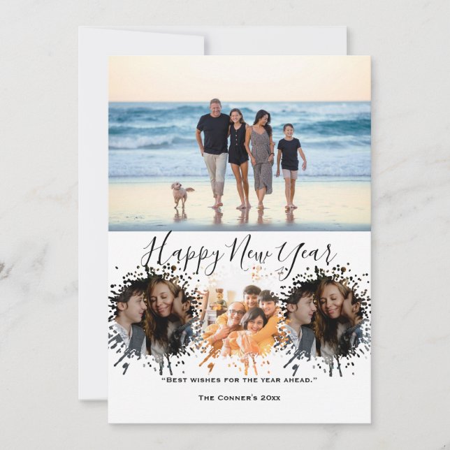 Cartão De Festividades Feliz Ano Novo 4 Colagem Multi foto  (Frente)