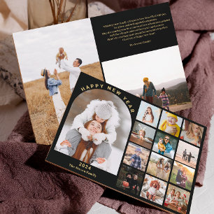 Cartão De Festividades Feliz ano novo ano de revisão 15 fotos ouro