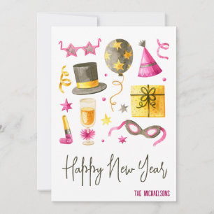 Cartão De Festividades Feliz Ano Novo Aquarela