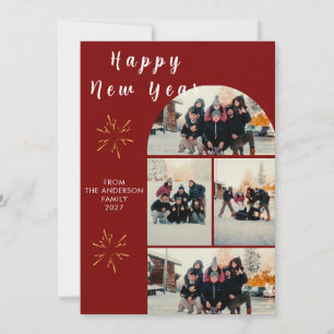 Cartão De Festividades Feliz Ano Novo Arco Multi Foto Minimalista Moderno