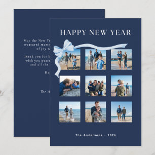 Cartão De Festividades Feliz Ano Novo Azul Marinho 9 Foto Laço