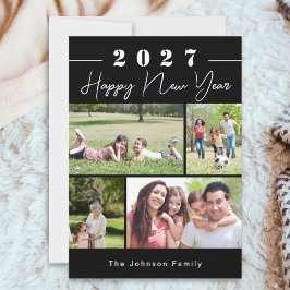 Cartão De Festividades Feliz Ano Novo Black Personalizado Colagem de 4 Fo