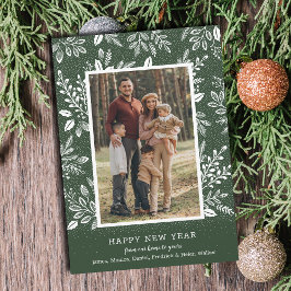 Cartão De Festividades Feliz ano novo Botanicals na Foto Verde