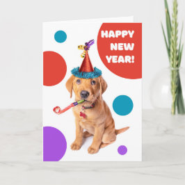 Cartão De Festividades Feliz Ano Novo Cachorrinho Labrador Raposa Vermelh