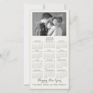 Cartão De Festividades Feliz Ano Novo Calendário Elegante 2026 Sua Foto
