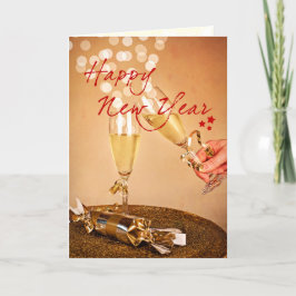 Cartão De Festividades Feliz Ano Novo Champagne de Natal Elegante