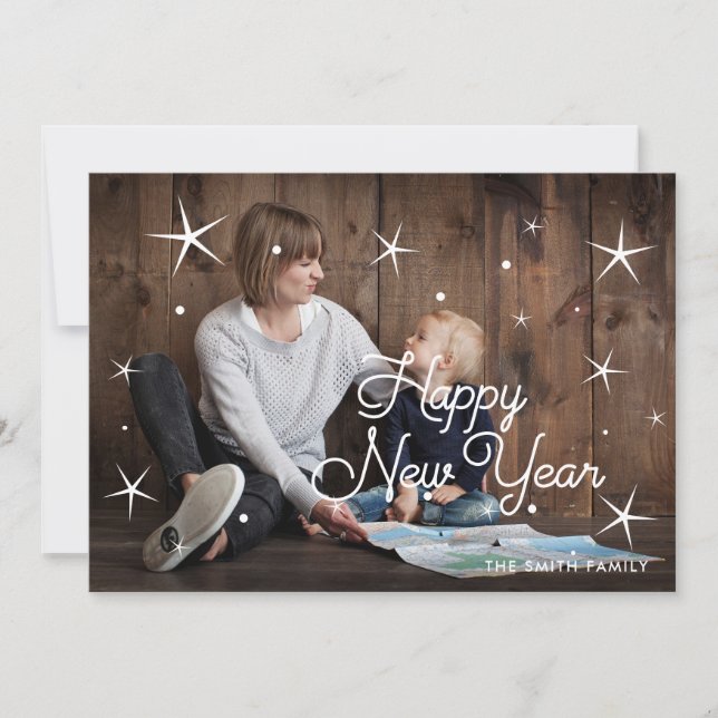 Cartão De Festividades Feliz ano novo clássico da família (Frente)